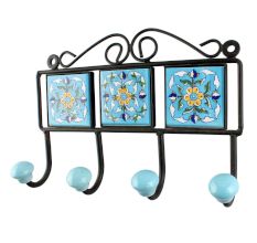 Turquoise Ceramic Floral Tiles Hook