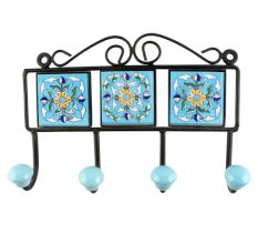 Turquoise Ceramic Floral Tiles Hook