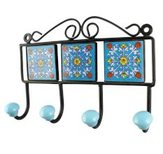 Turquoise Ceramic Floral Tiles Wall Hook