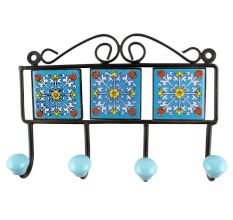 Turquoise Ceramic Floral Tiles Wall Hook