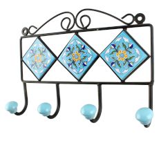 Turquoise Tulip Ceramic Floral Tiles Hook