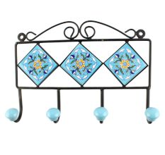 Turquoise Tulip Ceramic Floral Tiles Hook