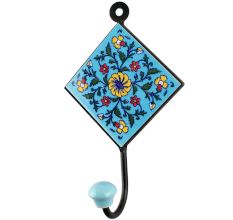 Turquoise Wheel Flower Ceramic Tiles Hooks