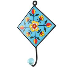 Turquoise Tiny Flower Ceramic Tiles Hook