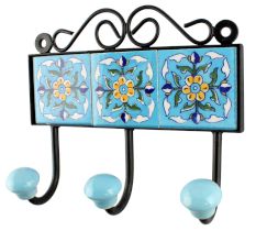 Turquoise Floral Ceramic Tiles Hook