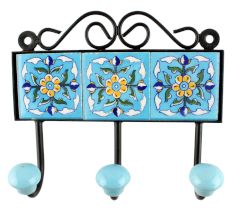 Turquoise Floral Ceramic Tiles Hook