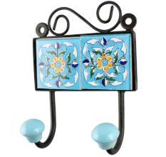 Turquoise Floral Ceramic Tiles Hook