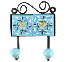 Turquoise Floral Ceramic Tiles Hook