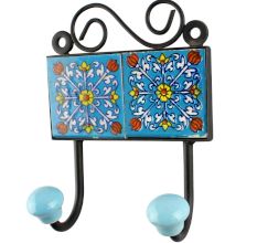 Turquoise Floral Ceramic Tiles Hook 