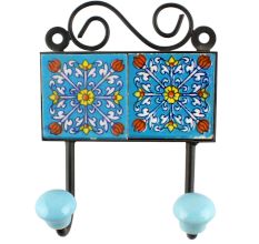 Turquoise Floral Ceramic Tiles Hook 