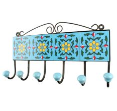 Turquoise Ceramic Floral Tiles Hook 