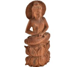 Lord BuddhaÂ WoodenÂ Lotus Blessing Pose Statue