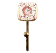 Pink Flower Square Ceramic Wall Hook Online