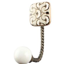 Black Sea Shell Square Ceramic Wall Hook in Antique Fitting