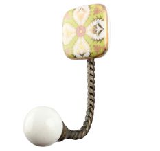 Golden Leaf Flower Square Ceramic Iron Wall Hook in Antique Fitting 