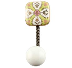 Golden Leaf Flower Square Ceramic Iron Wall Hook in Antique Fitting 