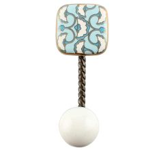Turquoise Sea Shell Square Ceramic Wall Hook in Antique Fitting 
