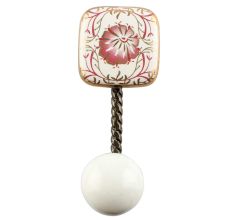 Pink Flower Square Ceramic Wall Hook in Antique Fitting 
