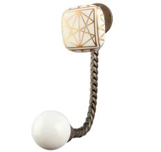 White And Golden Square Ceramic Wall Hook in Antique Fitting 