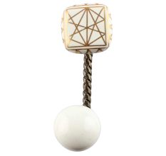 White And Golden Square Ceramic Wall Hook in Antique Fitting 