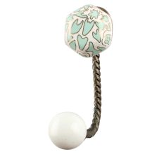 Sage Green Hexagon Ceramic Wall Hook in Antique Fitting 