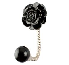 Black Rose Ceramic Iron Wall Hook in Silver Fitting 