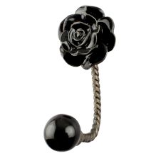 Black Rose Ceramic Iron Wall Hook in Antique Fitting 