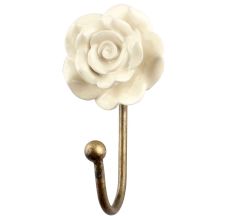 Cream Rose Flower Ceramic Wall Hook 