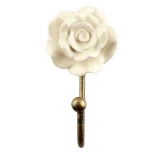 Cream Rose Flower Ceramic Wall Hook 