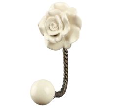 Cream Rose Flower Ceramic Wall Hook in Antique Fitting 