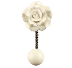Cream Rose Flower Ceramic Wall Hook in Antique Fitting 