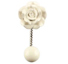 Cream Rose Flower Ceramic Wall Hook in Silver Fitting 