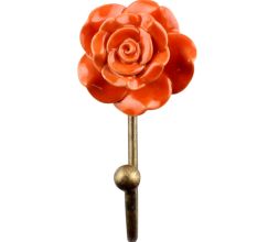 Orange Rose Flower Ceramic Wall Hook