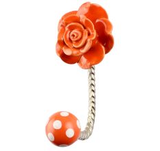 Orange Rose Flower Ceramic Wall Hook in Silver Fitting