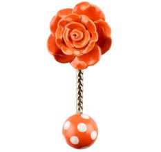 Orange Rose Flower Ceramic Wall Hook in Silver Fitting