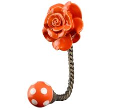Orange Rose Flower Ceramic Wall Hook in Antique Fitting