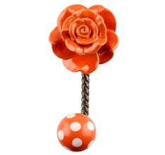 Orange Rose Flower Ceramic Wall Hook in Antique Fitting