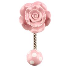 Pink Flower Ceramic Wall Hook in Silver Fitting