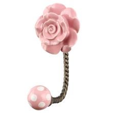 Pink Flower Ceramic Wall Hook in Antique Fitting