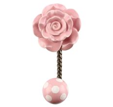 Pink Flower Ceramic Wall Hook in Antique Fitting