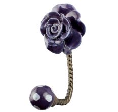 Purple Flower Ceramic Wall Hook in Antique Fitting