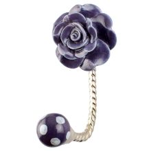 Purple Flower Ceramic Wall Hook in Silver Fitting