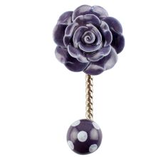 Purple Flower Ceramic Wall Hook in Silver Fitting