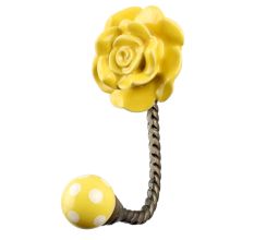 Yellow Flower Ceramic Wall Hook in Antique Fitting