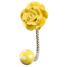 Yellow Flower Ceramic Wall Hook in Silver Fitting