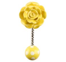 Yellow Flower Ceramic Wall Hook in Silver Fitting