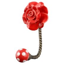 Red Flower Ceramic Wall Hook in Antique Fitting
