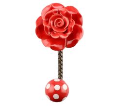 Red Flower Ceramic Wall Hook in Antique Fitting