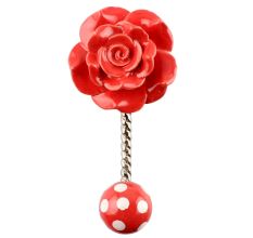 Red Flower Ceramic Wall Hook in Silver Fitting