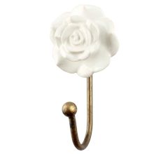 White Rose Flower Ceramic Wall Hook